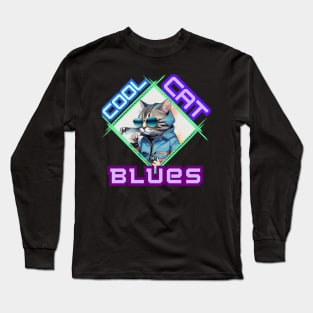 Stylish Cat with Harmonica: "Cool Cat Blues" Long Sleeve T-Shirt